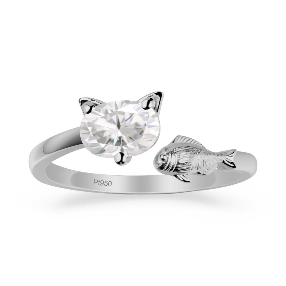 Cat and Fish Moissanite Open Ring - LUO Jewelry #metal_platinum