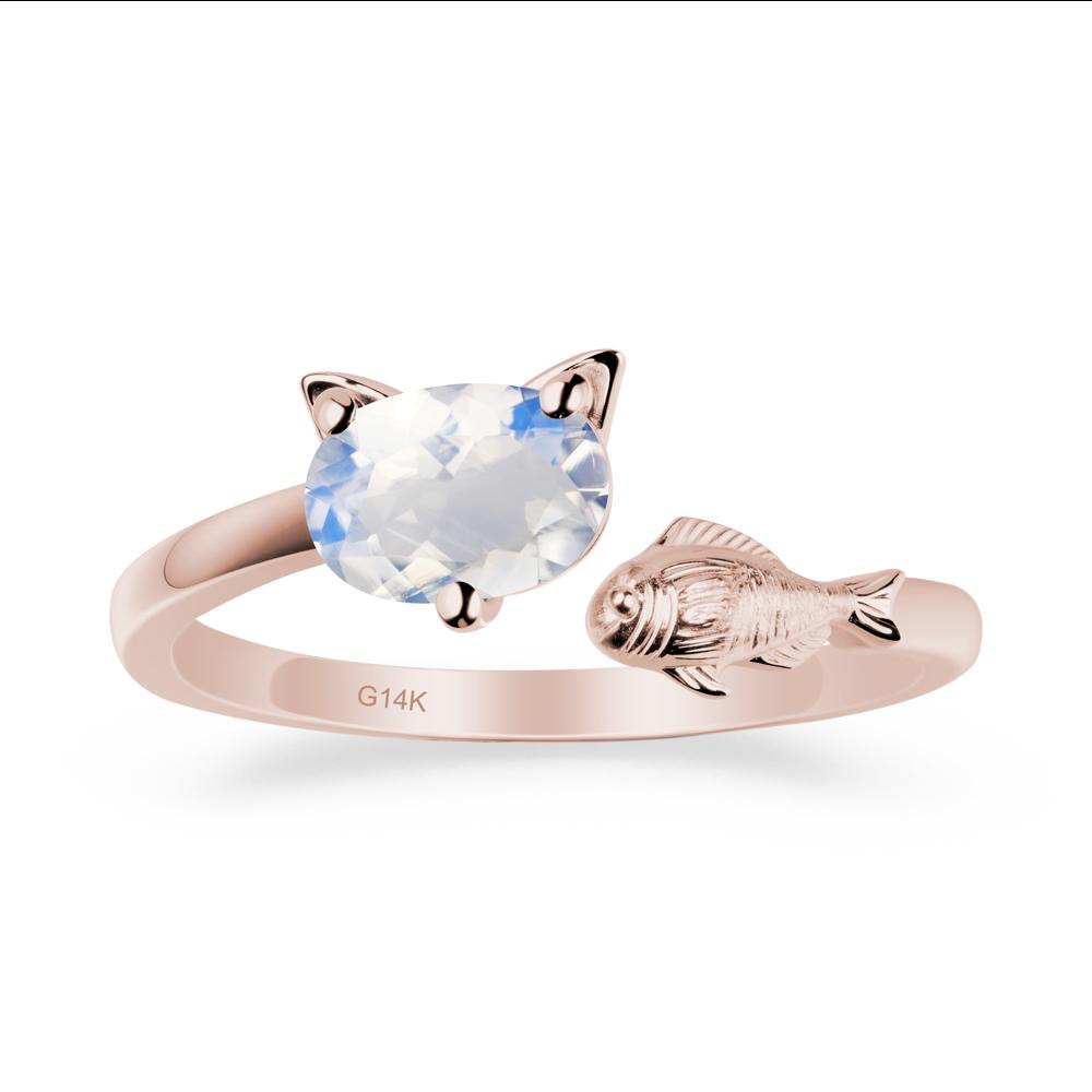 Cat and Fish Moonstone Bypass Ring - LUO Jewelry #metal_14k rose gold