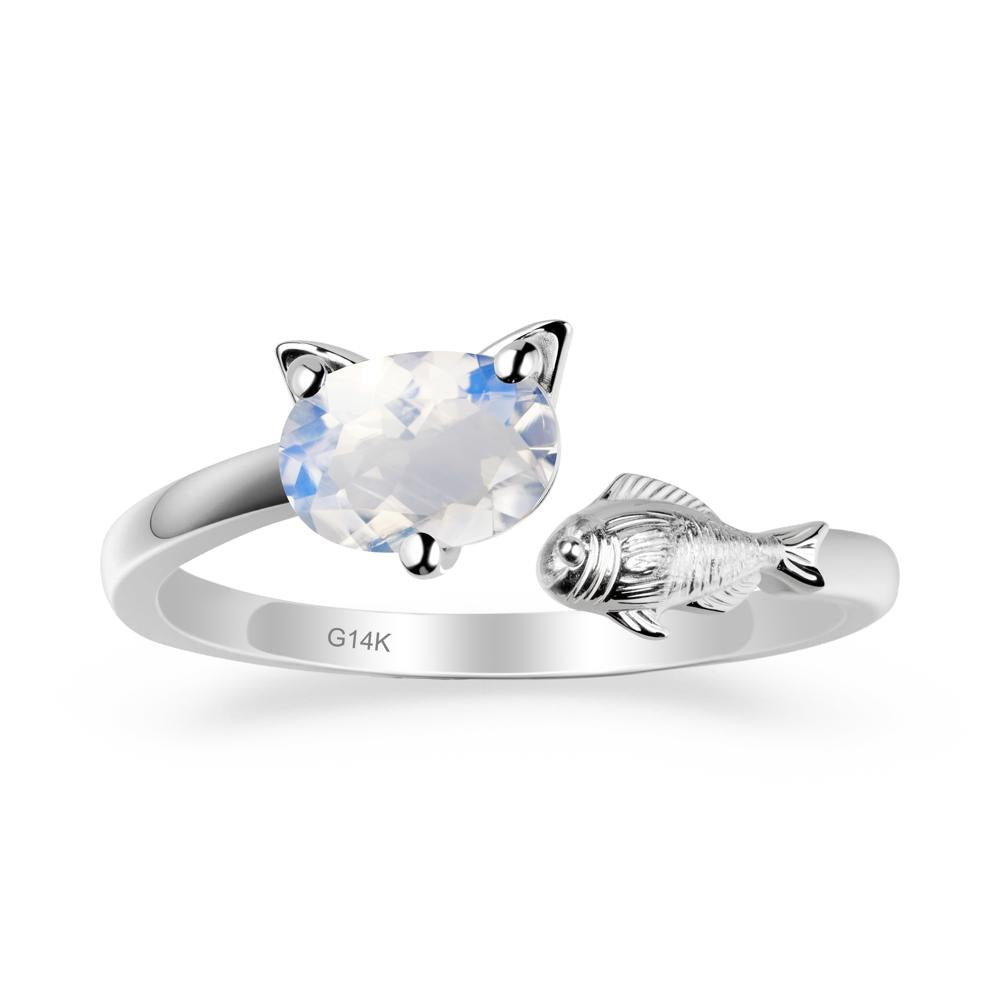 Cat and Fish Moonstone Bypass Ring - LUO Jewelry #metal_14k white gold