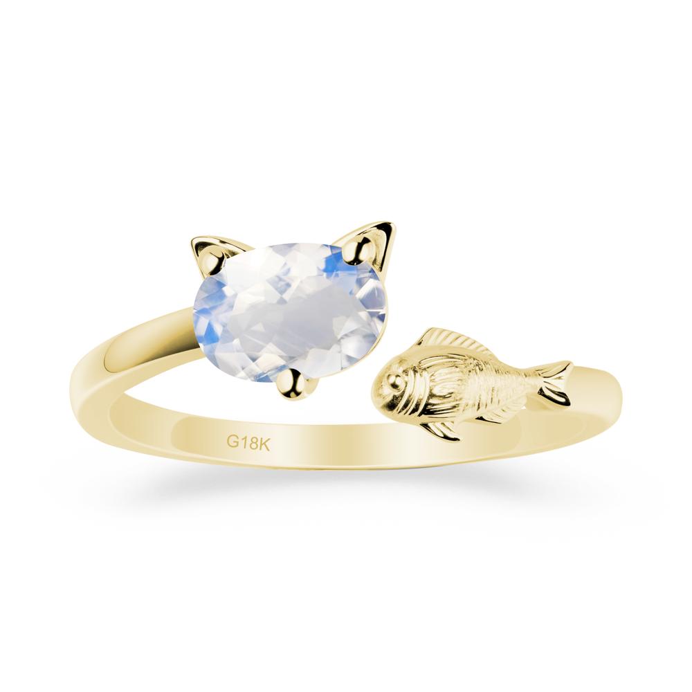 Cat and Fish Moonstone Bypass Ring - LUO Jewelry #metal_18k yellow gold