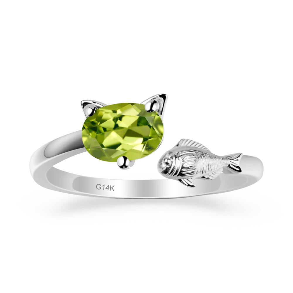 Peridot Fish and Cat Ring - LUO Jewelry #metal_14k white gold