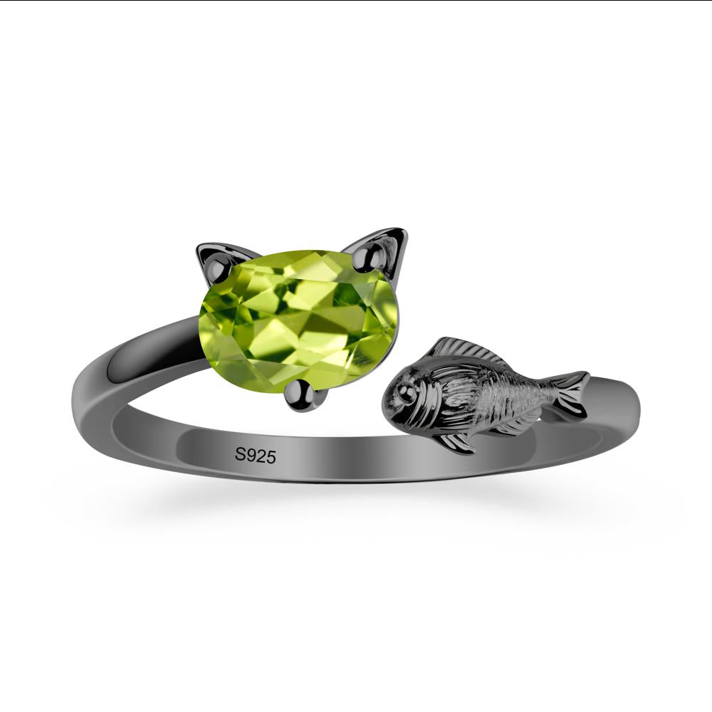 Peridot Fish and Cat Ring - LUO Jewelry #metal_black finish sterling silver
