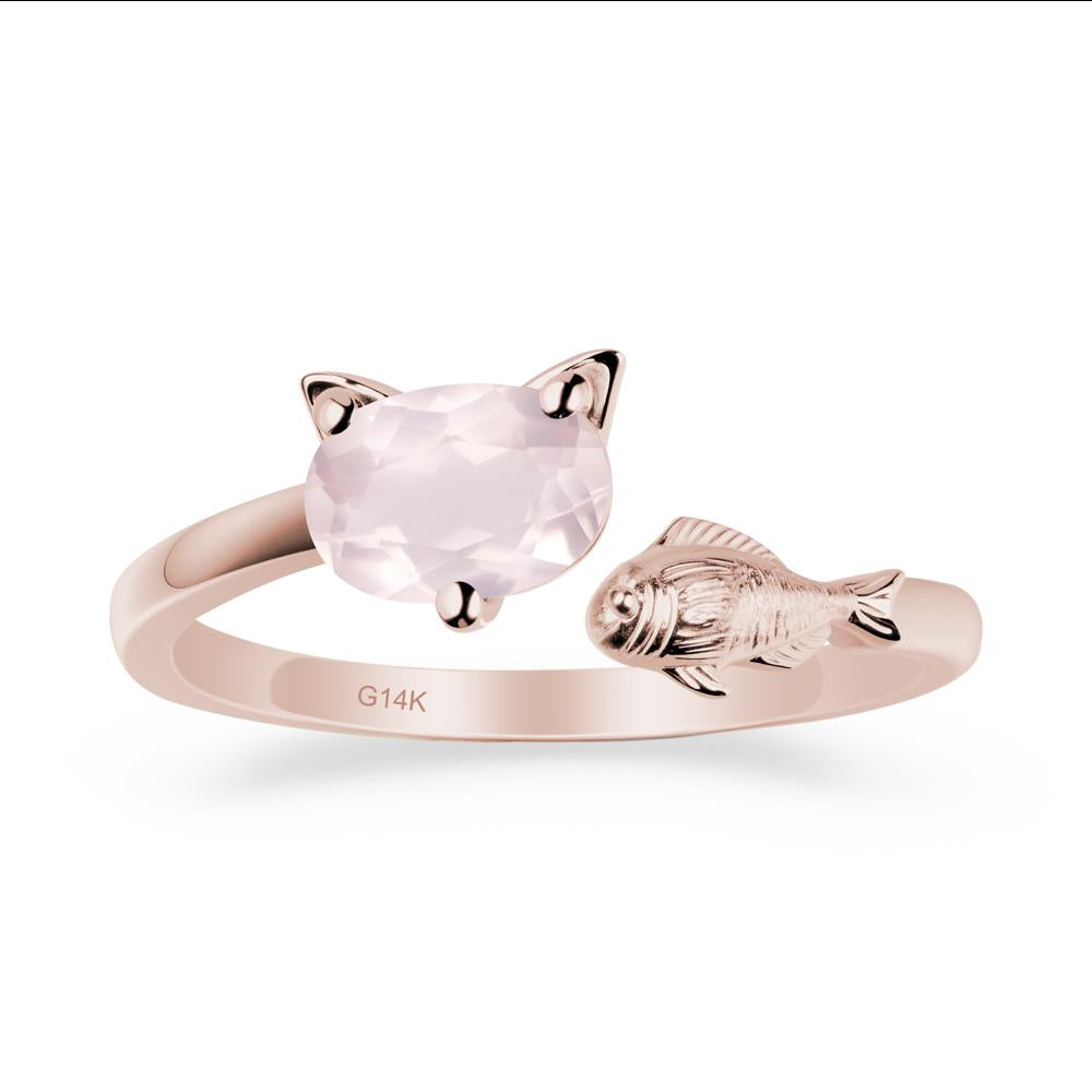 Cat and Fish Rose Quartz Open Ring - LUO Jewelry #metal_14k rose gold