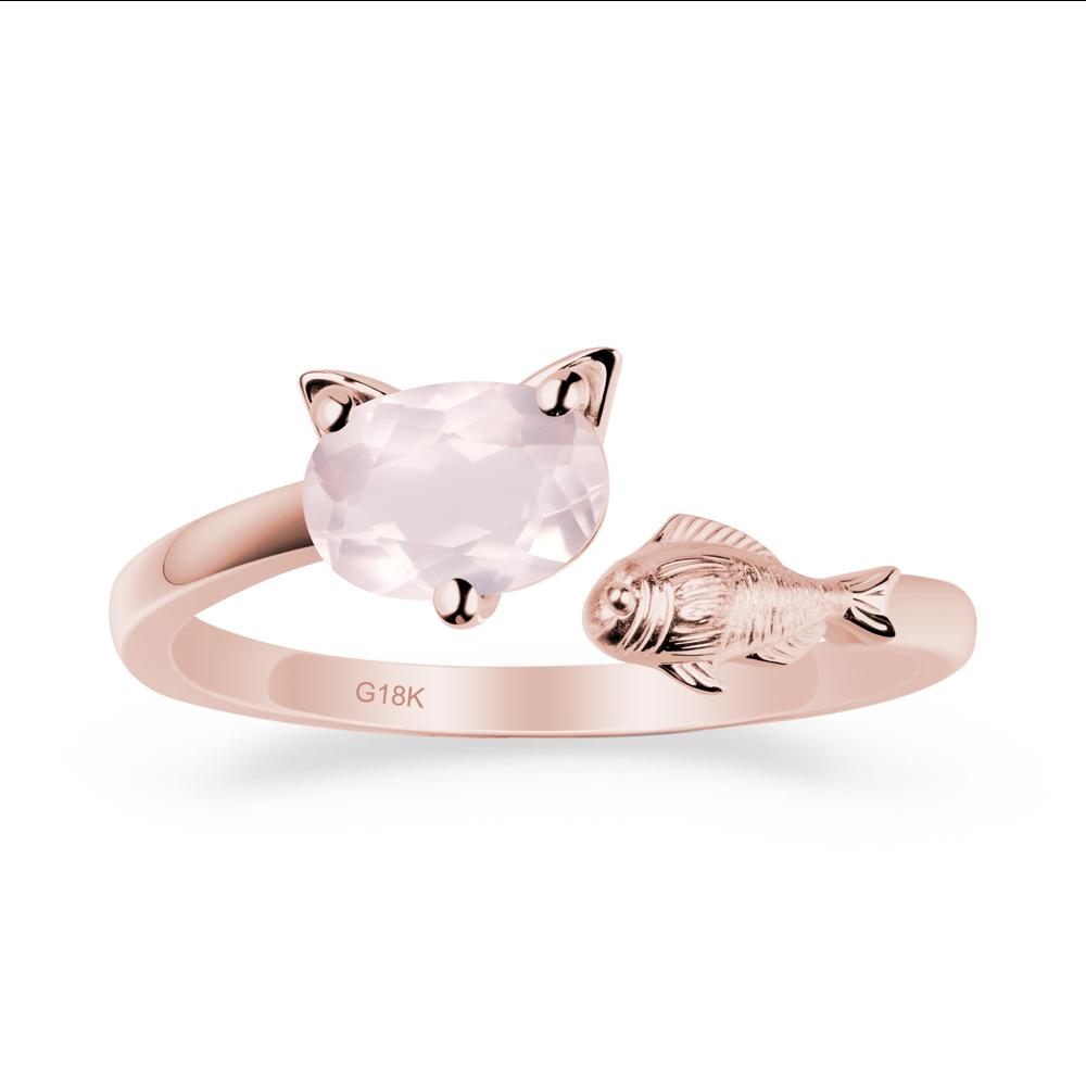 Cat and Fish Rose Quartz Open Ring - LUO Jewelry #metal_18k rose gold