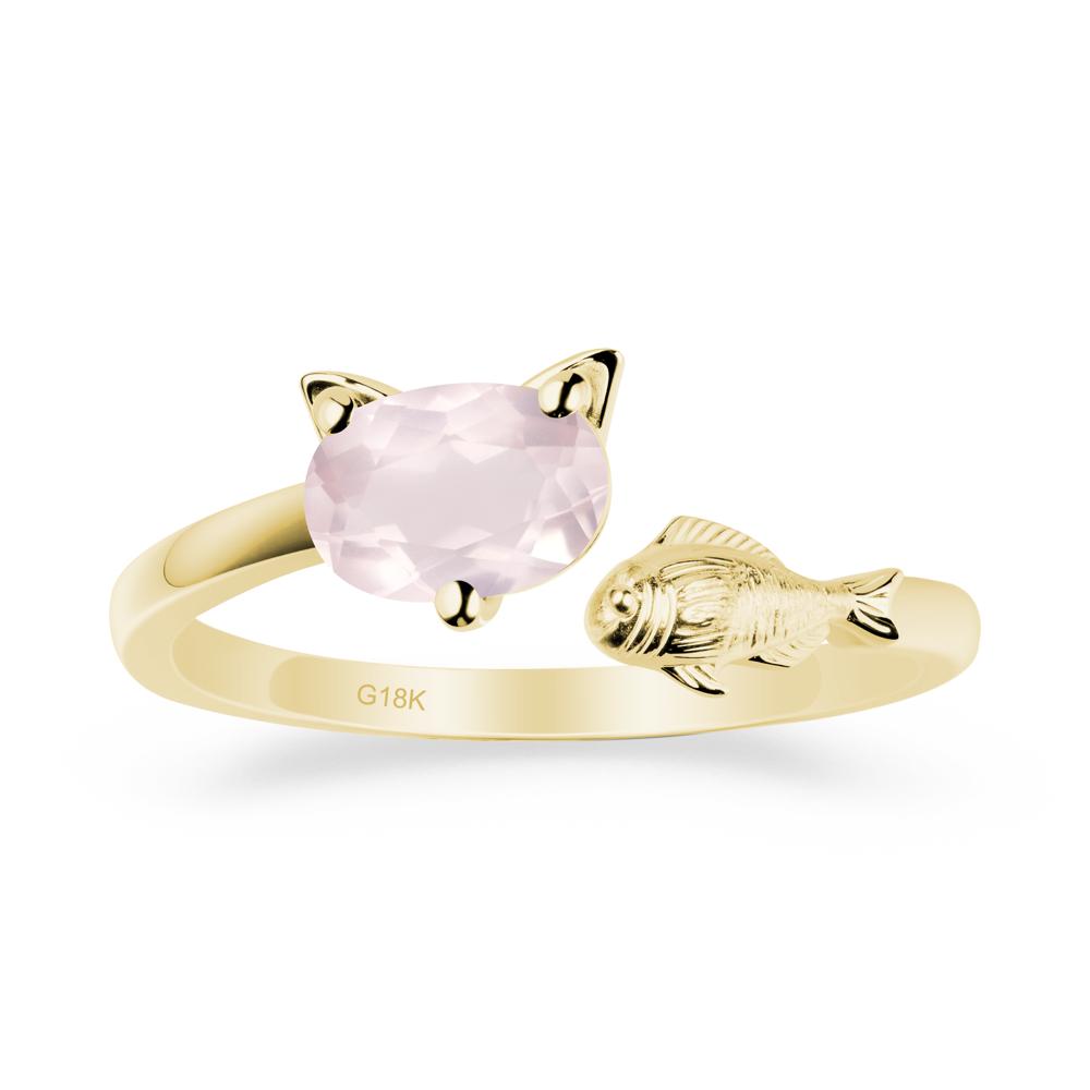 Cat and Fish Rose Quartz Open Ring - LUO Jewelry #metal_18k yellow gold