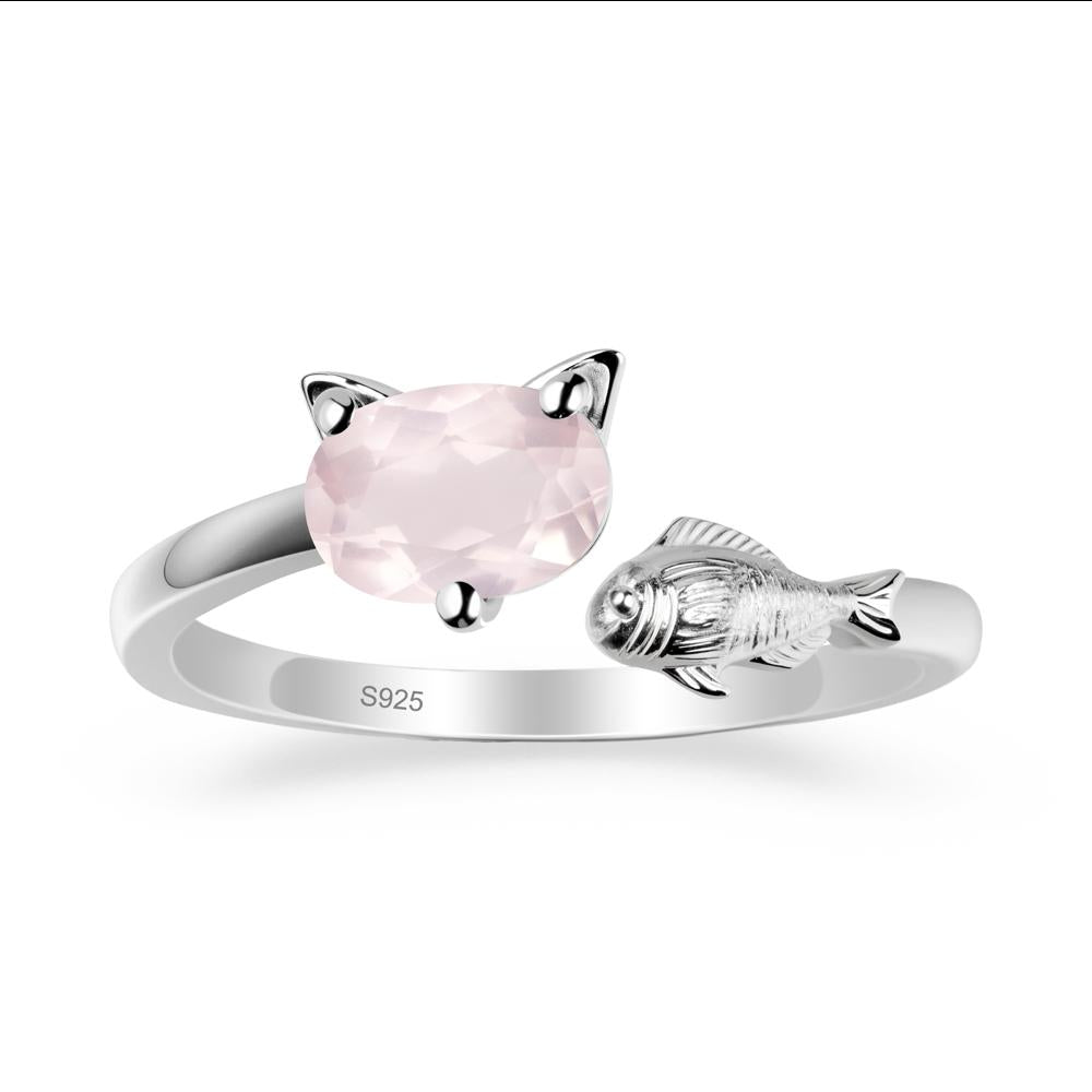 Cat and Fish Rose Quartz Open Ring - LUO Jewelry #metal_sterling silver
