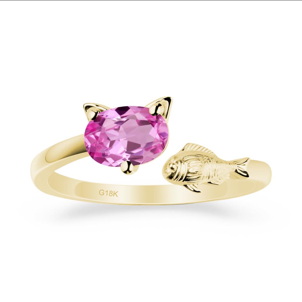 Cat and Fish Pink Sapphire Bypass Ring - LUO Jewelry #metal_18k yellow gold