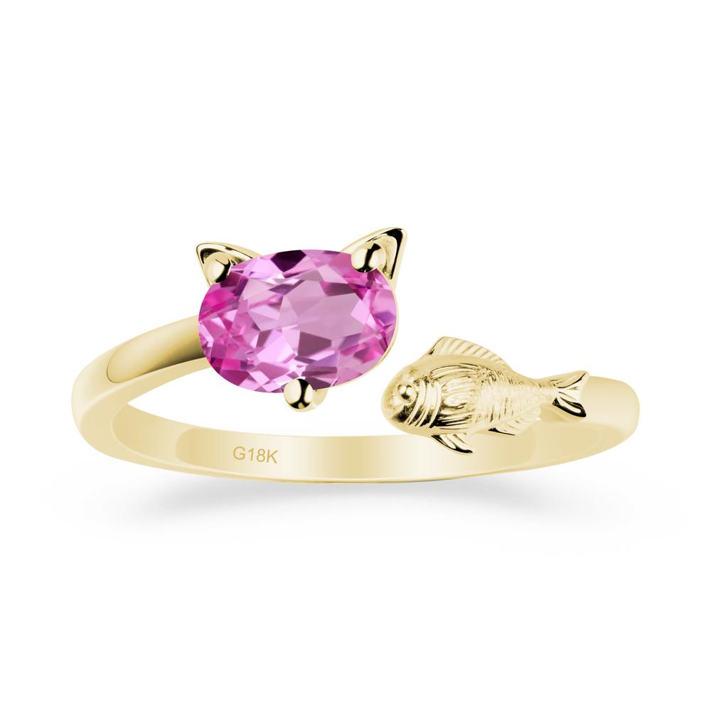 Cat and Fish Pink Sapphire Bypass Ring - LUO Jewelry #metal_18k yellow gold