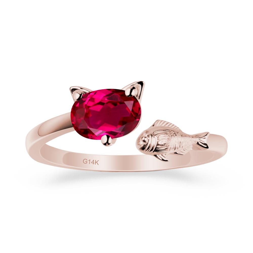 Ruby Cat and Fish Ring - LUO Jewelry #metal_14k rose gold