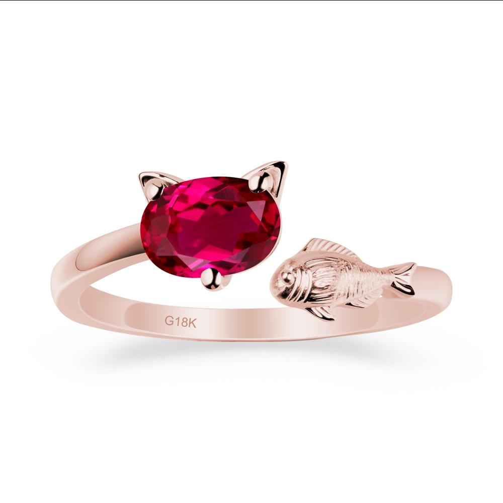 Ruby Cat and Fish Ring - LUO Jewelry #metal_18k rose gold