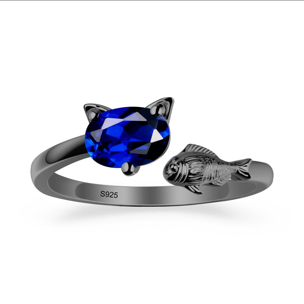 Sapphire Fish and Cat Ring - LUO Jewelry #metal_black finish sterling silver