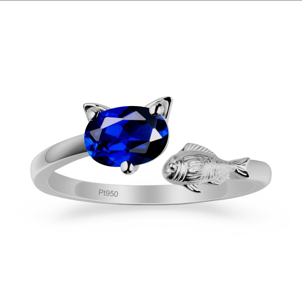 Sapphire Fish and Cat Ring - LUO Jewelry #metal_platinum