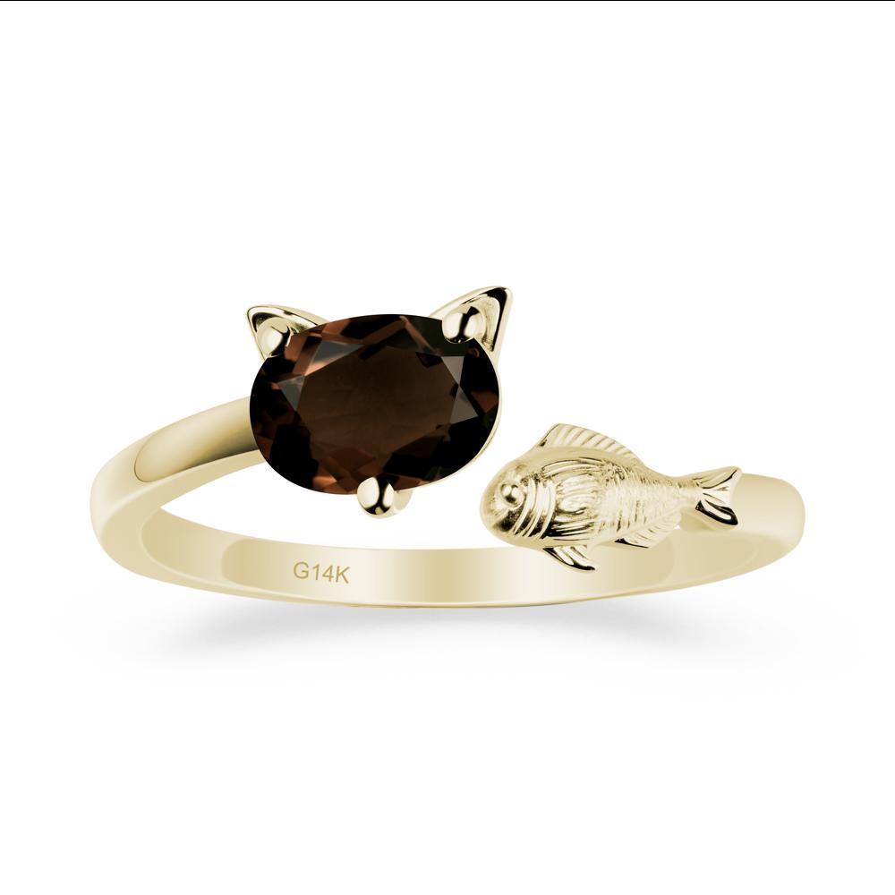 Cat and Fish Smoky Quartz Open Ring - LUO Jewelry #metal_14k yellow gold