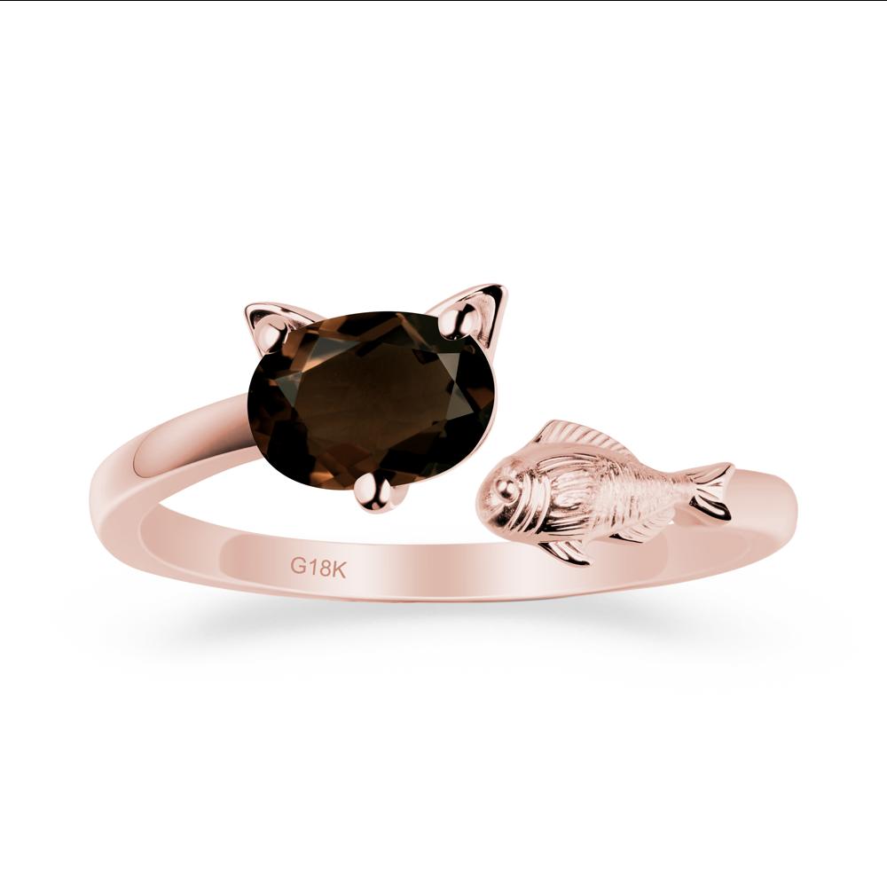Cat and Fish Smoky Quartz Open Ring - LUO Jewelry #metal_18k rose gold