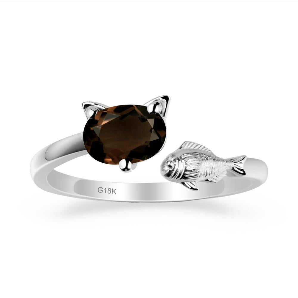 Cat and Fish Smoky Quartz Open Ring - LUO Jewelry #metal_18k white gold
