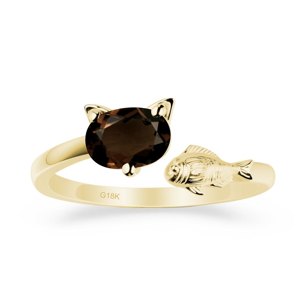 Cat and Fish Smoky Quartz Open Ring - LUO Jewelry #metal_18k yellow gold