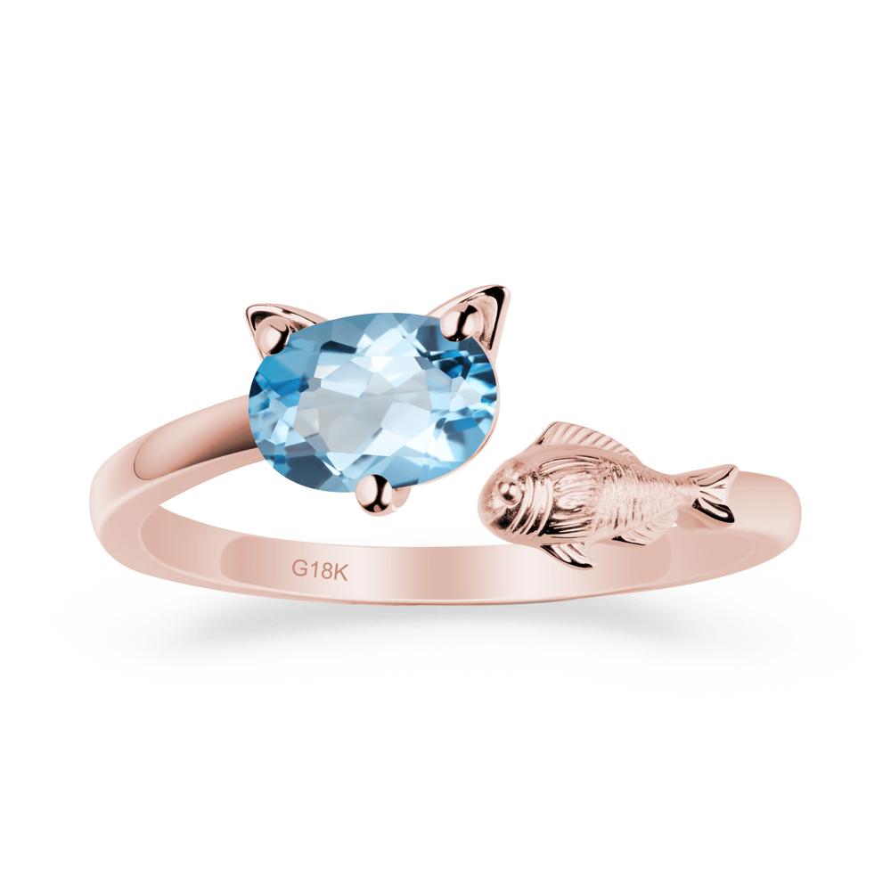 Cat and Fish Swiss Blue Topaz Bypass Ring - LUO Jewelry #metal_18k rose gold