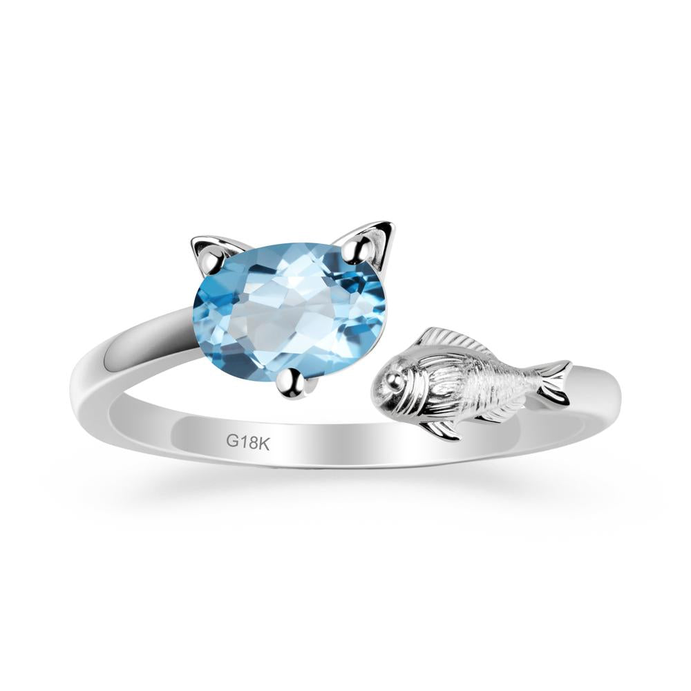 Cat and Fish Swiss Blue Topaz Bypass Ring - LUO Jewelry #metal_18k white gold