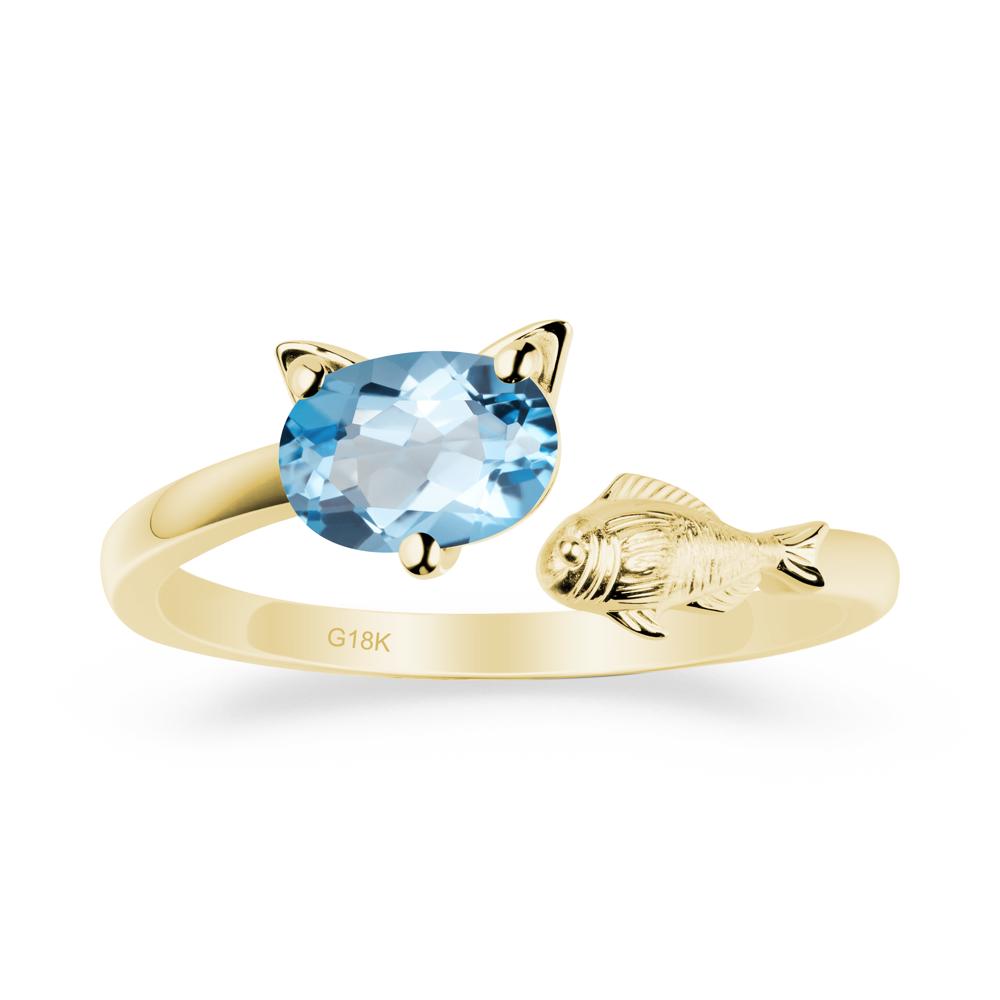 Cat and Fish Swiss Blue Topaz Bypass Ring - LUO Jewelry #metal_18k yellow gold