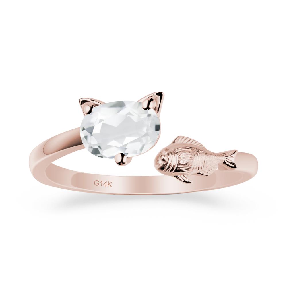 White Topaz Cat and Fish Ring - LUO Jewelry #metal_14k rose gold