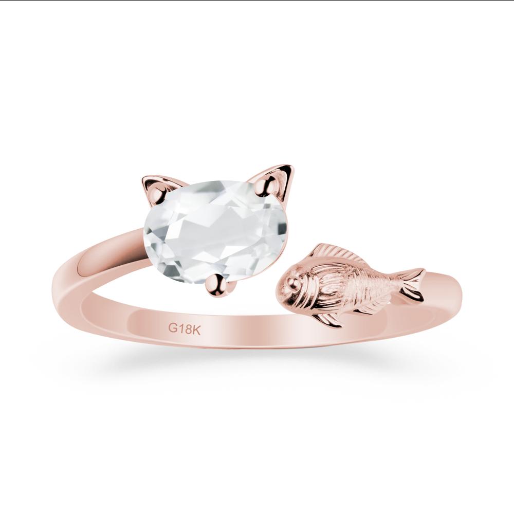 White Topaz Cat and Fish Ring - LUO Jewelry #metal_18k rose gold