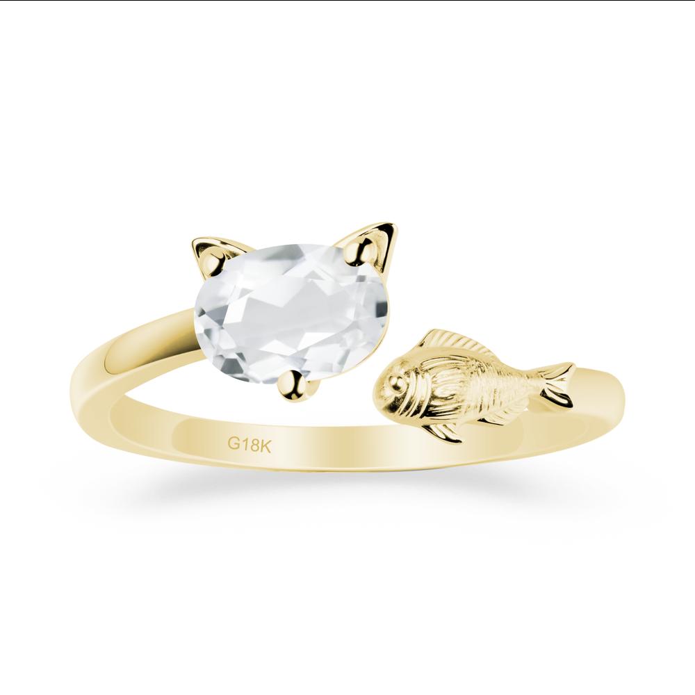 White Topaz Cat and Fish Ring - LUO Jewelry #metal_18k yellow gold