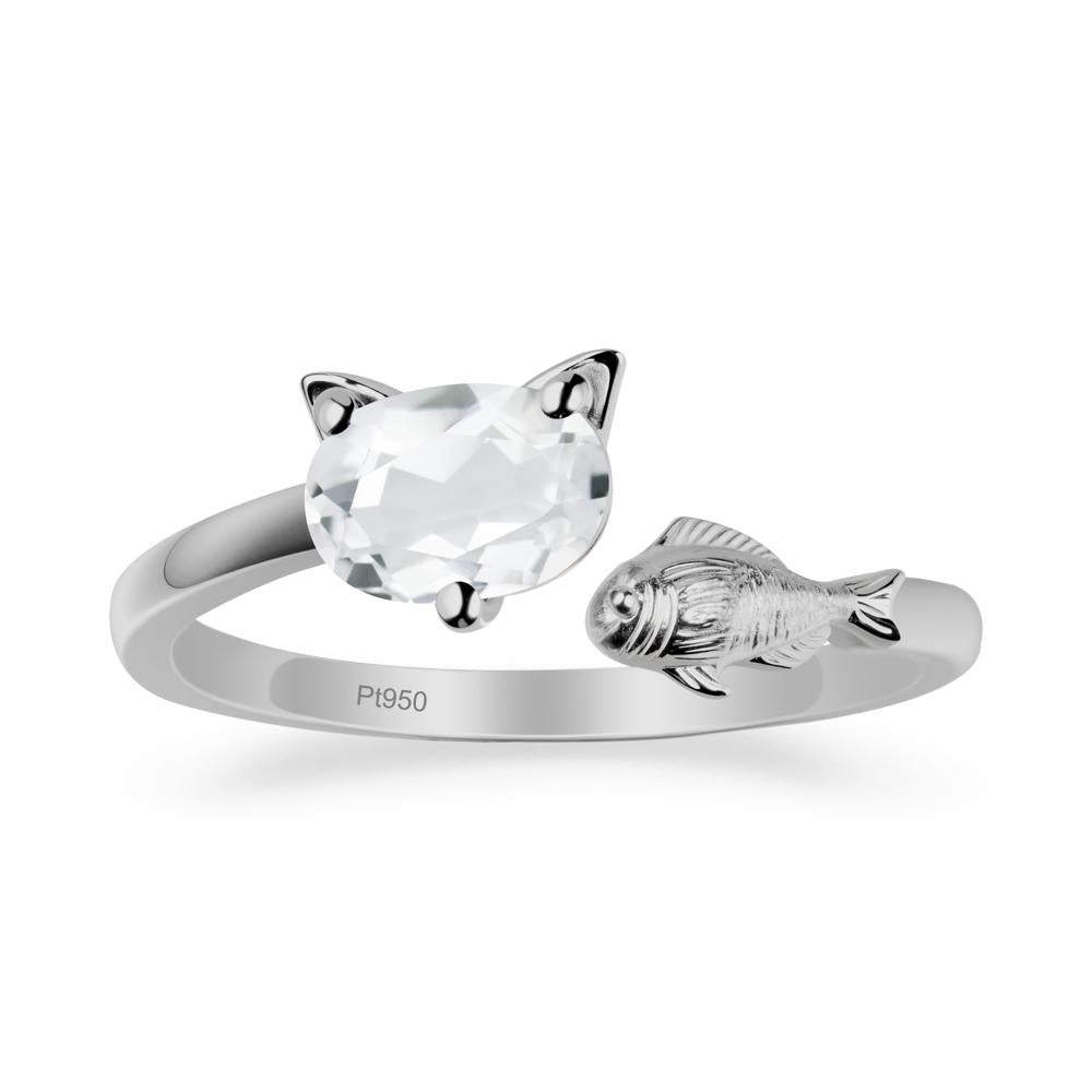 White Topaz Cat and Fish Ring - LUO Jewelry #metal_platinum