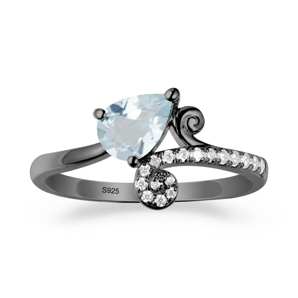 Bypass Teardrop Aquamarine Ring - LUO Jewelry #metal_black finish sterling silver