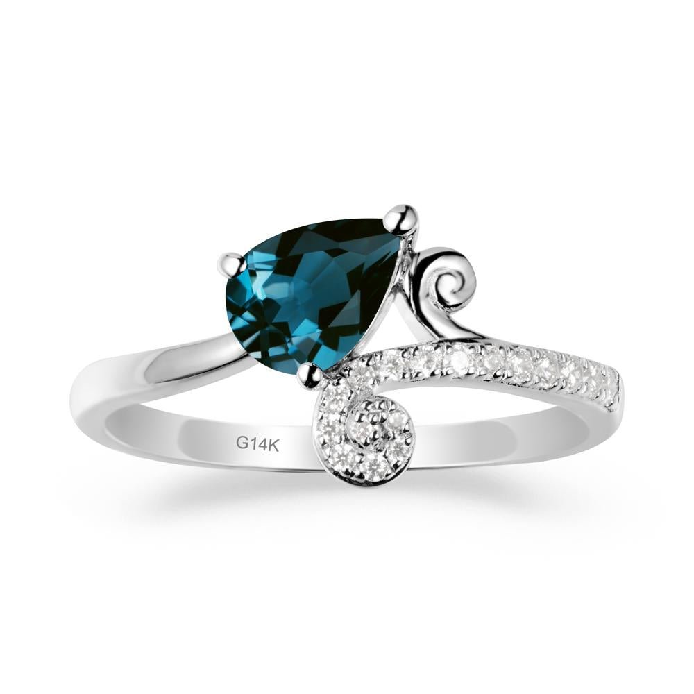 Teardrop London Blue Topaz Swirl Ring - LUO Jewelry #metal_14k white gold