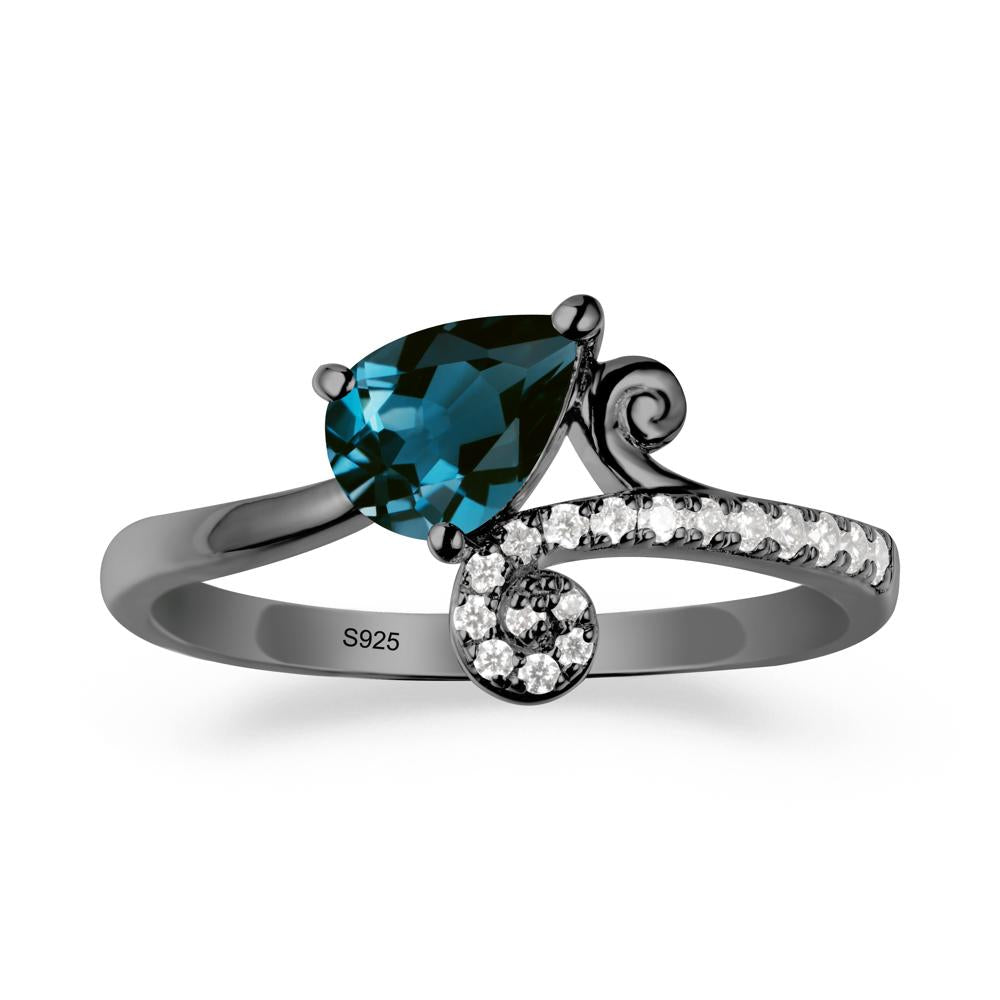 Teardrop London Blue Topaz Swirl Ring - LUO Jewelry #metal_black finish sterling silver