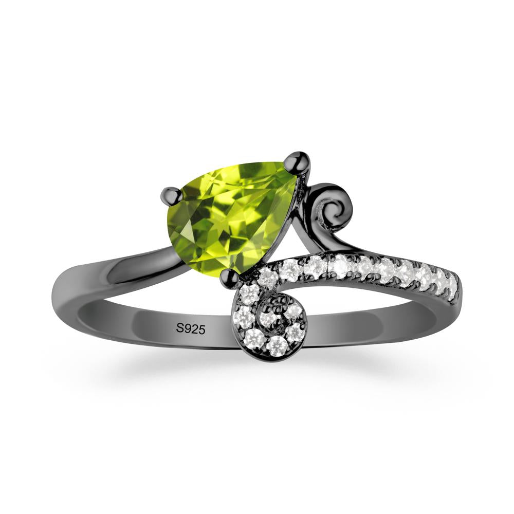 Bypass Teardrop Peridot Ring - LUO Jewelry #metal_black finish sterling silver