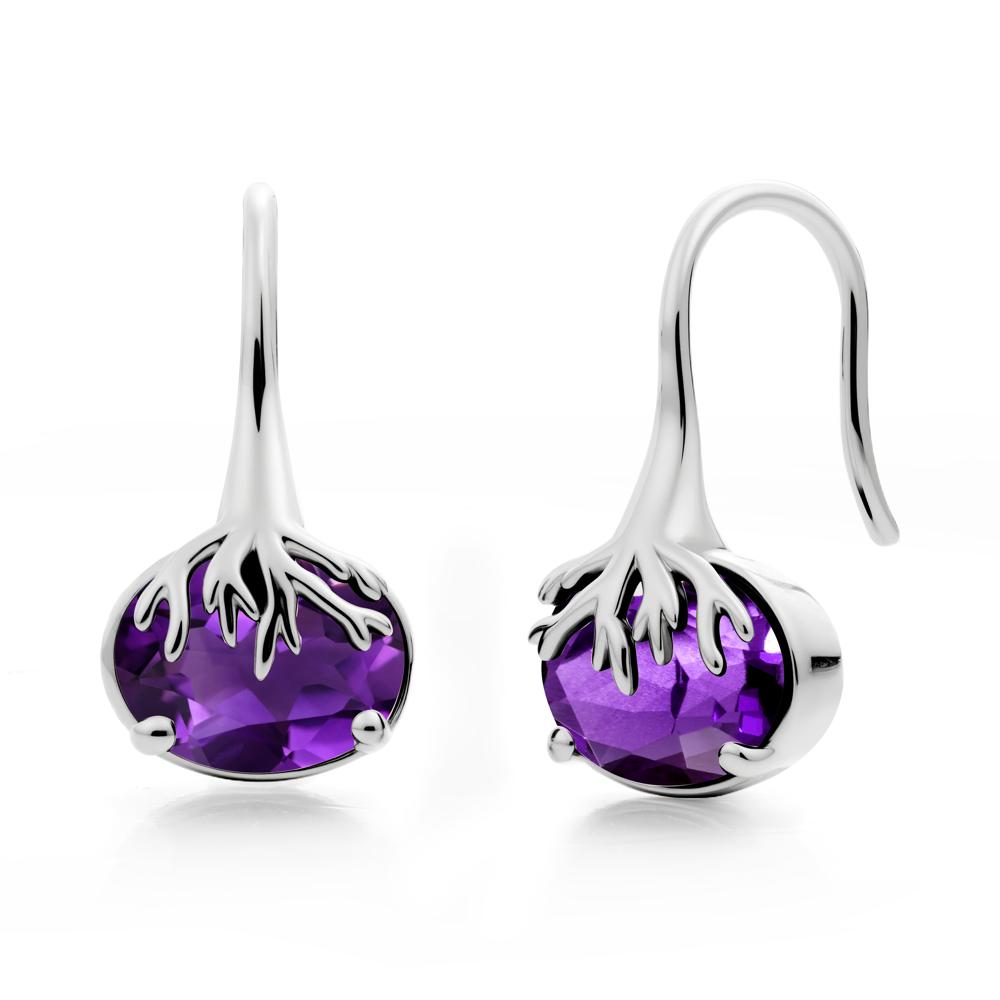 Tree Root Inspired Amethyst French Hook Earrings - LUO Jewelry #metal_14k white gold