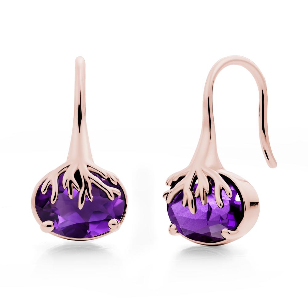 Tree Root Inspired Amethyst French Hook Earrings - LUO Jewelry #metal_18k rose gold