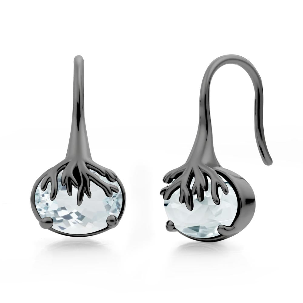 Tree Root Inspired Aquamarine French Hook Earrings - LUO Jewelry #metal_black finish sterling silver