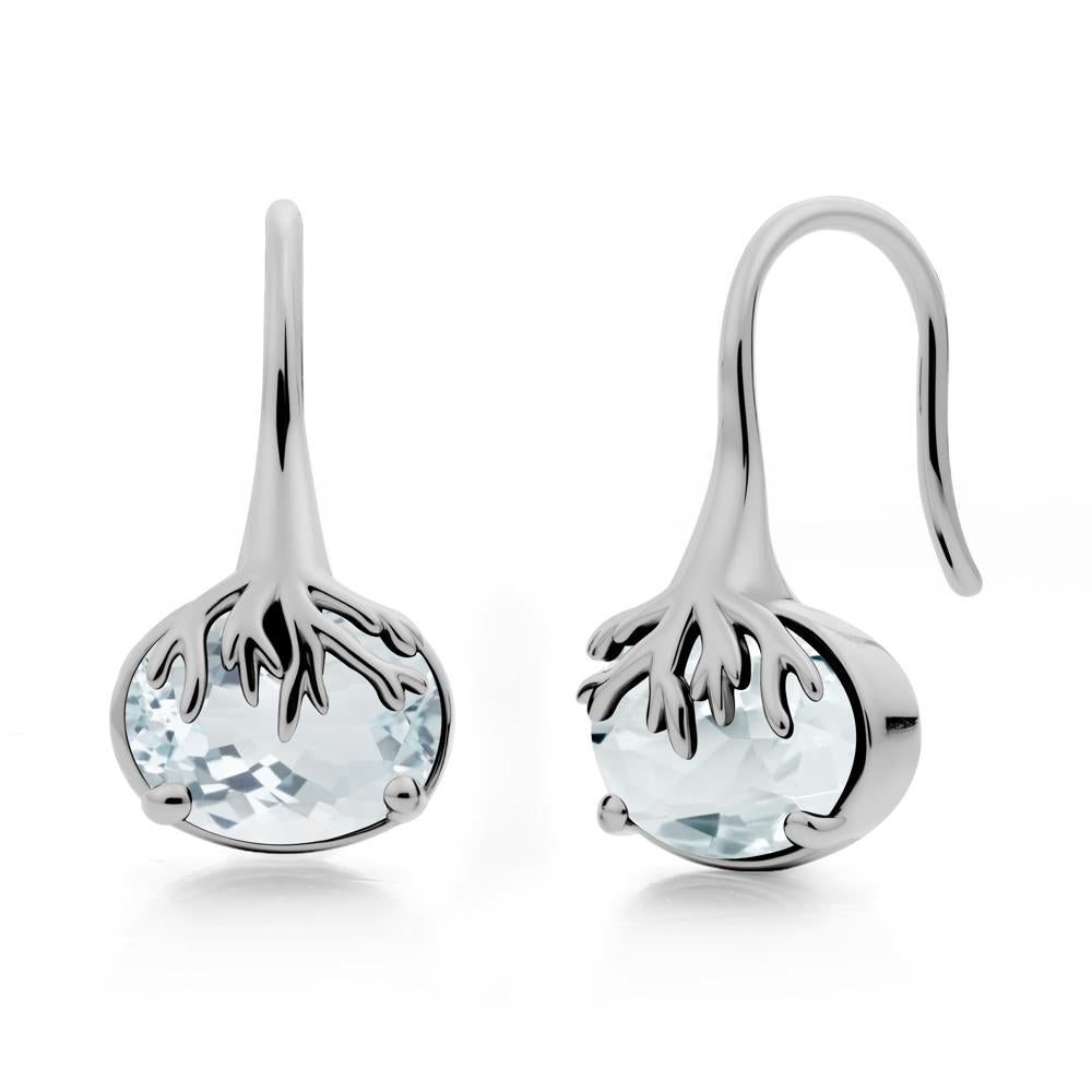 Tree Root Inspired Aquamarine French Hook Earrings - LUO Jewelry #metal_platinum