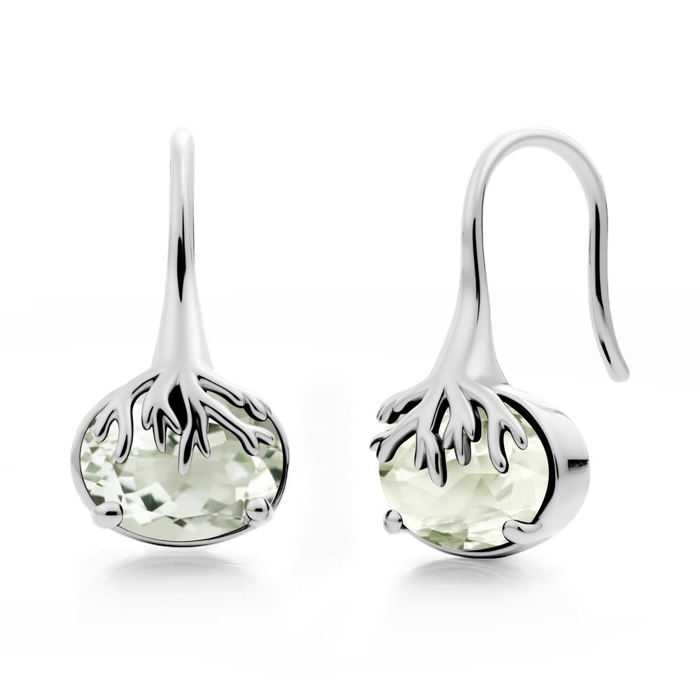 Tree Root Inspired Green Amethyst French Hook Earrings - LUO Jewelry #metal_18k white gold