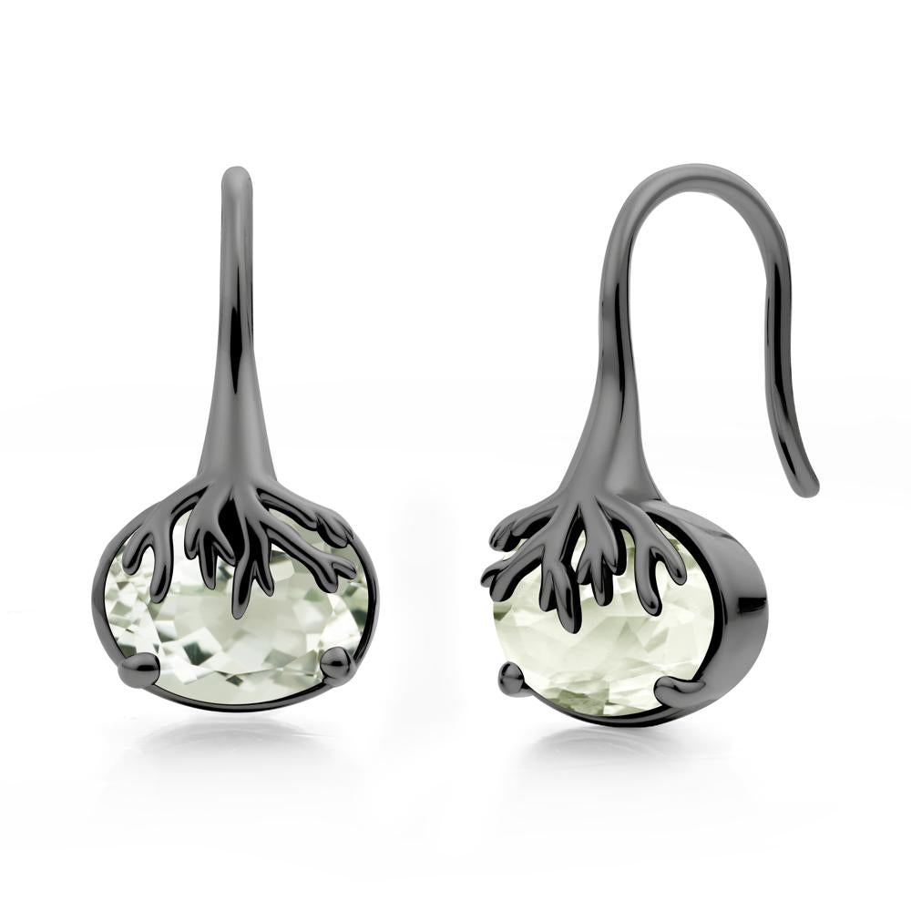 Tree Root Inspired Green Amethyst French Hook Earrings - LUO Jewelry #metal_black finish sterling silver