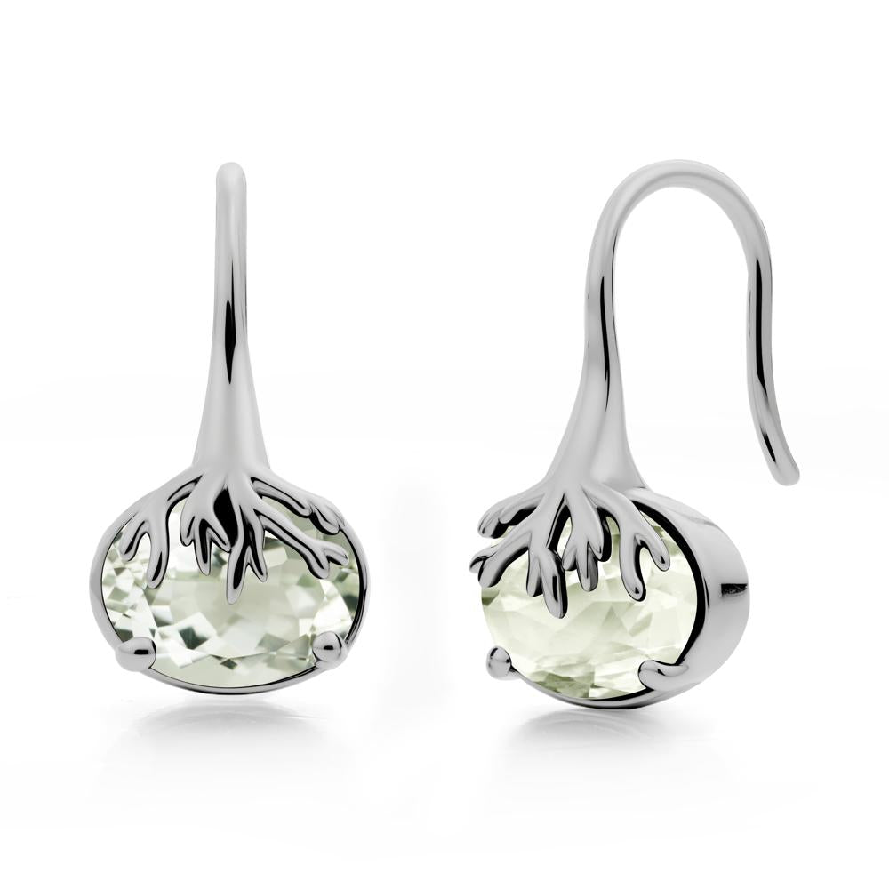 Tree Root Inspired Green Amethyst French Hook Earrings - LUO Jewelry #metal_platinum