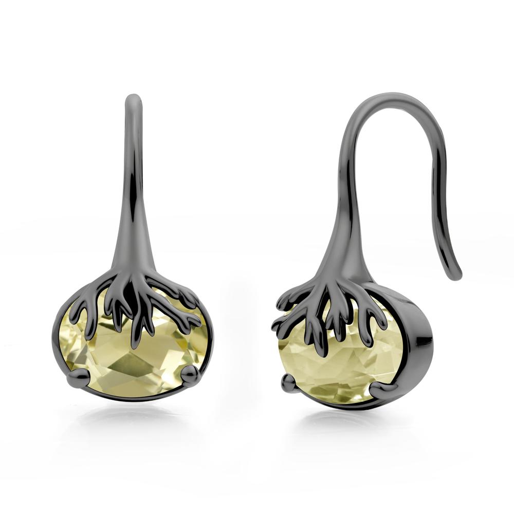Oval Lemon Quartz French Hook Earrings - LUO Jewelry #metal_black finish sterling silver