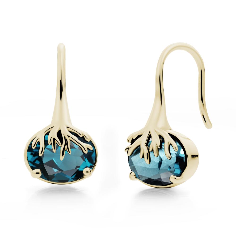 Nature Inspired Oval London Blue Topaz Earrings - LUO Jewelry #metal_14k yellow gold