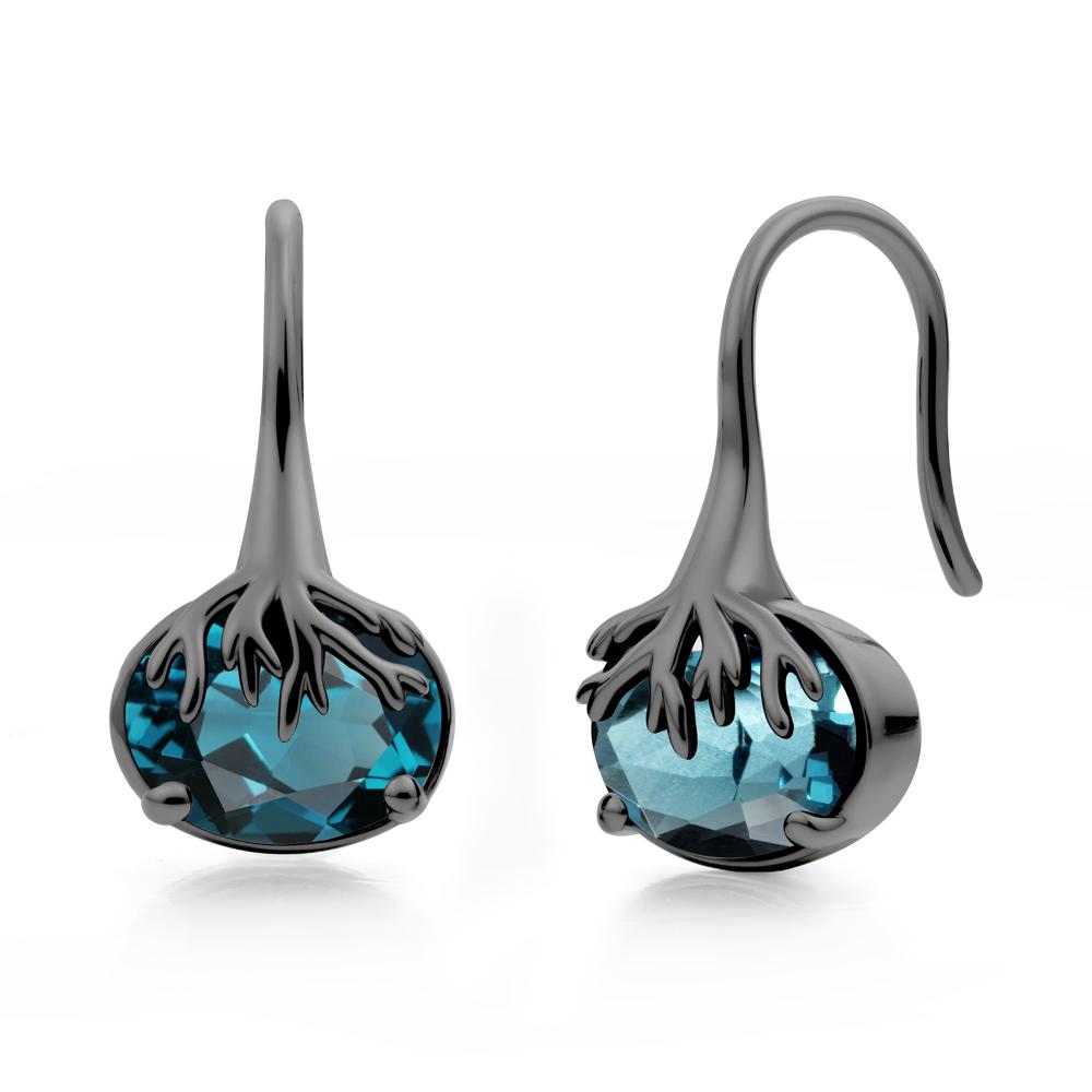 Nature Inspired Oval London Blue Topaz Earrings - LUO Jewelry #metal_black finish sterling silver