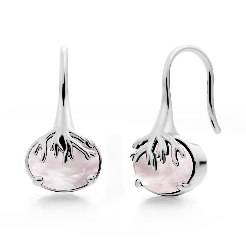 Oval Rose Quartz French Hook Earrings - LUO Jewelry #metal_14k white gold