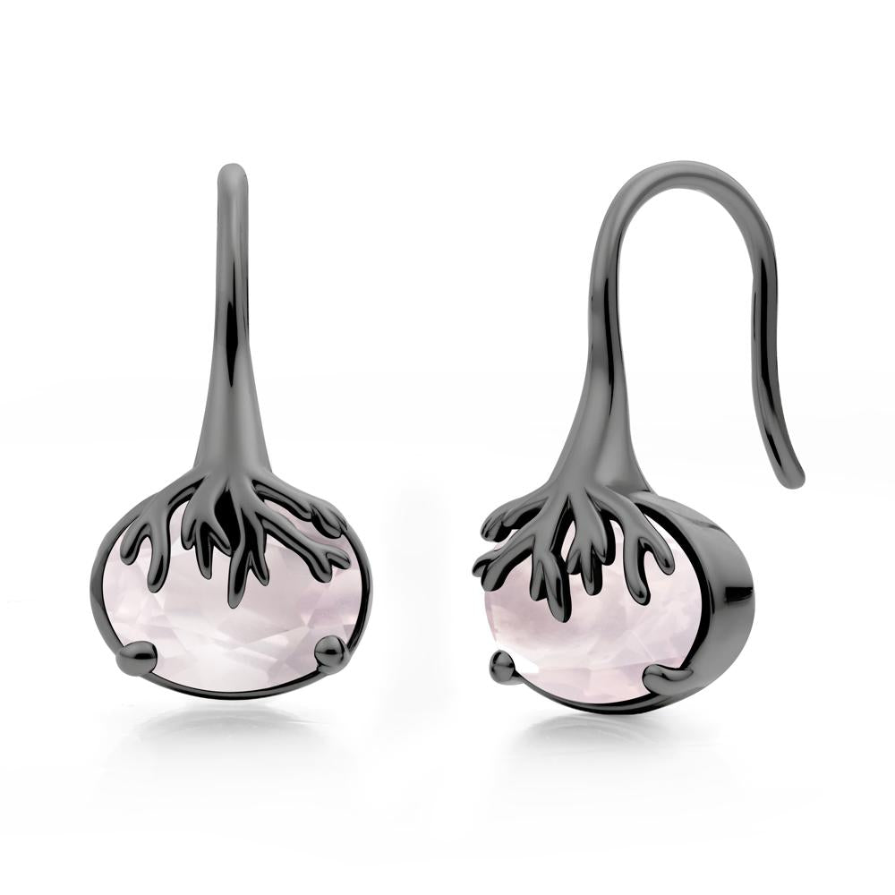 Oval Rose Quartz French Hook Earrings - LUO Jewelry #metal_black finish sterling silver