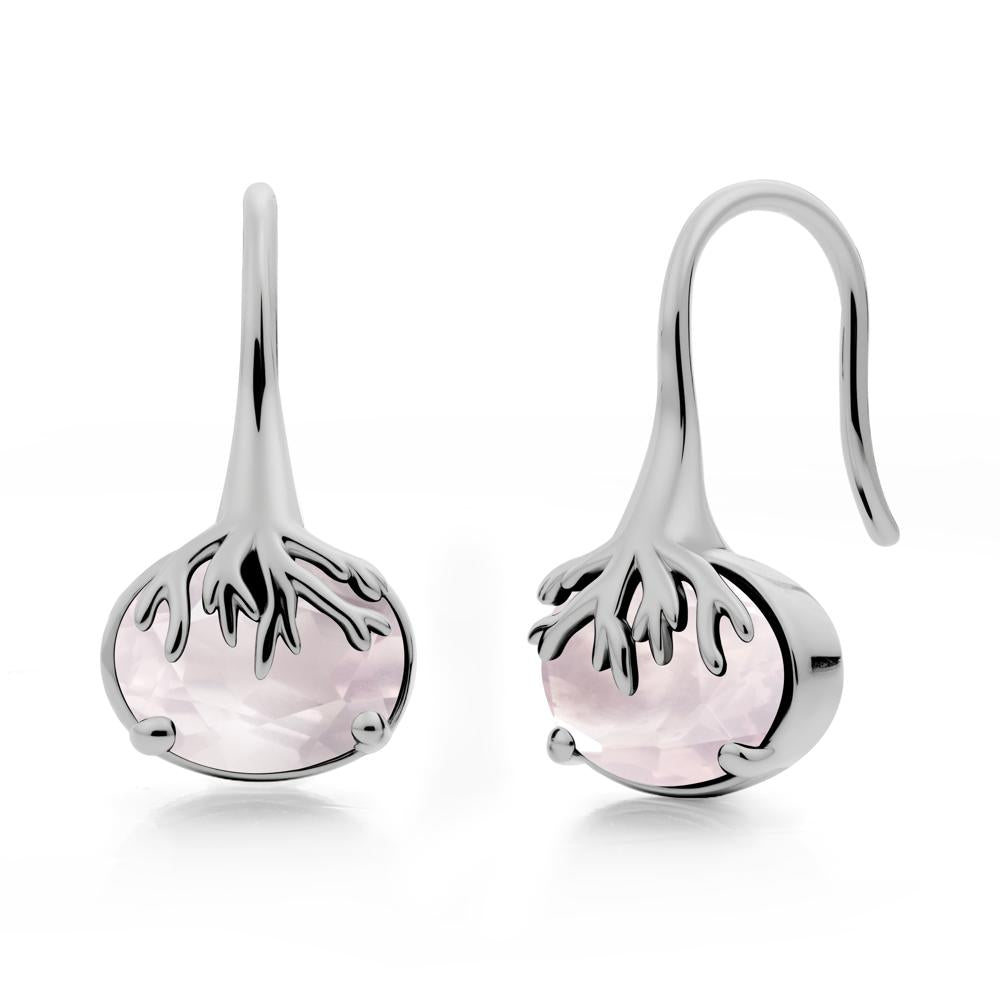 Oval Rose Quartz French Hook Earrings - LUO Jewelry #metal_platinum