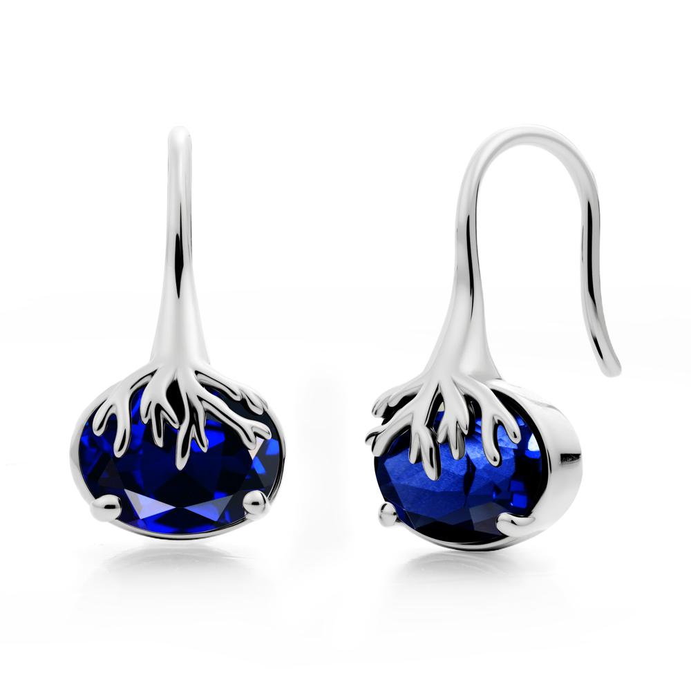 Oval Sapphire French Hook Earrings - LUO Jewelry #metal_14k white gold