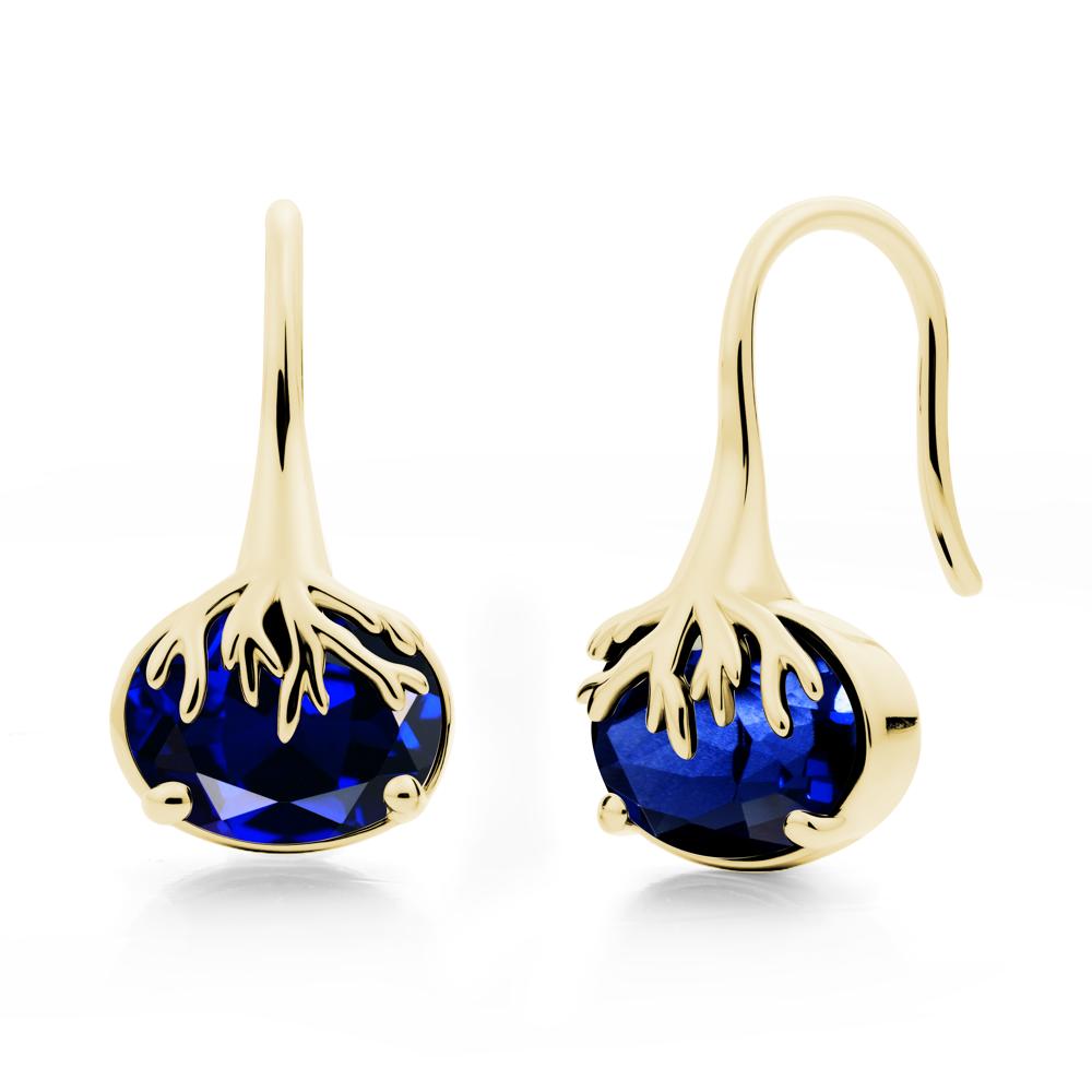 Oval Sapphire French Hook Earrings - LUO Jewelry #metal_18k yellow gold