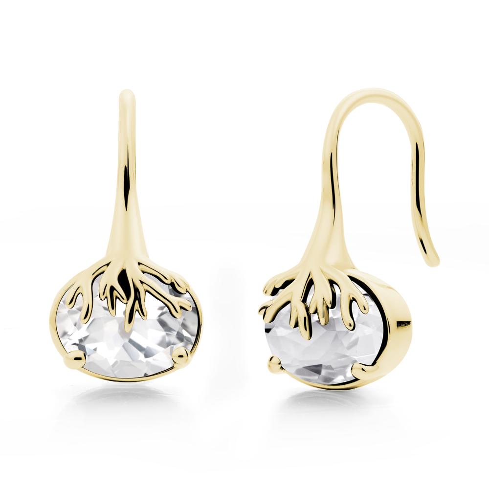 Tree Root Inspired White Topaz French Hook Earrings - LUO Jewelry #metal_18k yellow gold