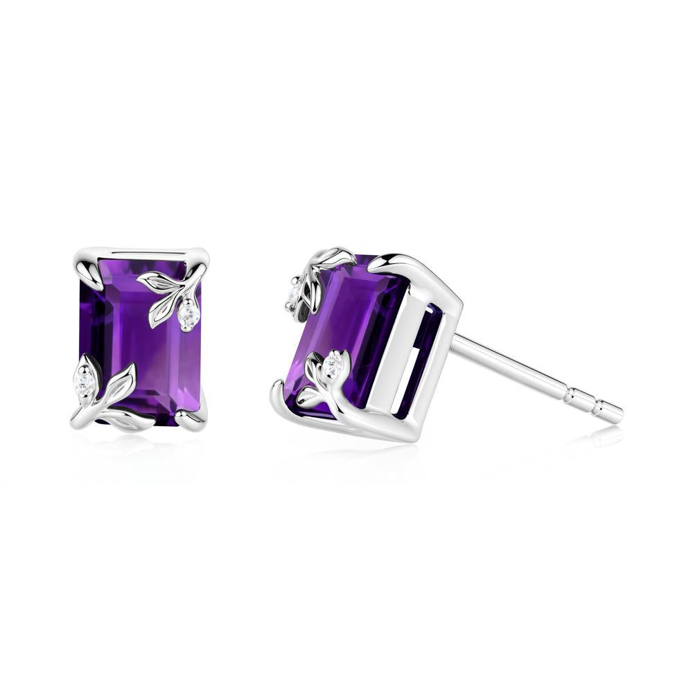 Nature-Inspired Leaf Emerald Cut Amethyst Stud Earrings - LUO Jewelry #metal_sterling silver