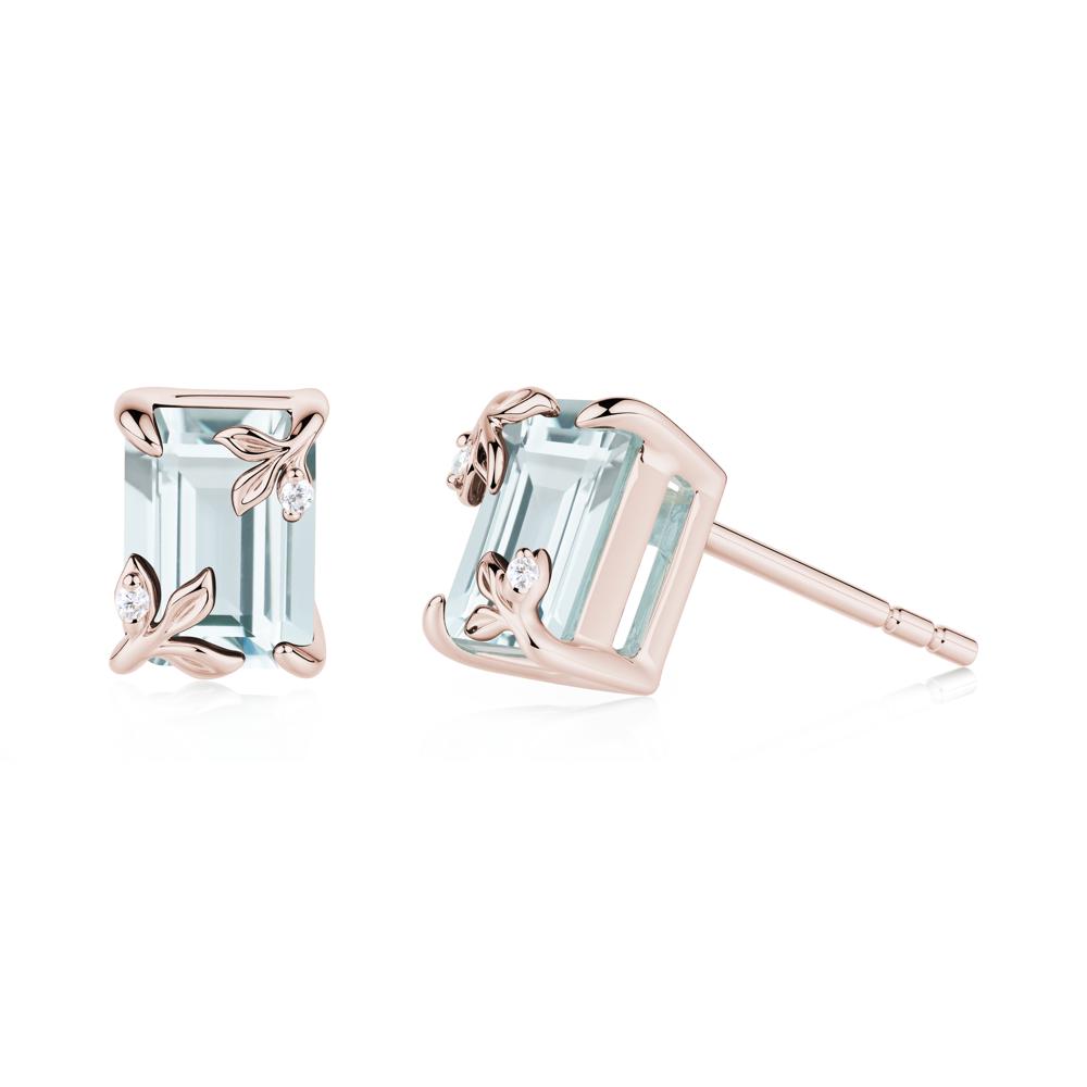 Nature-Inspired Leaf Emerald Cut Aquamarine Earrings - LUO Jewelry #metal_14k rose gold