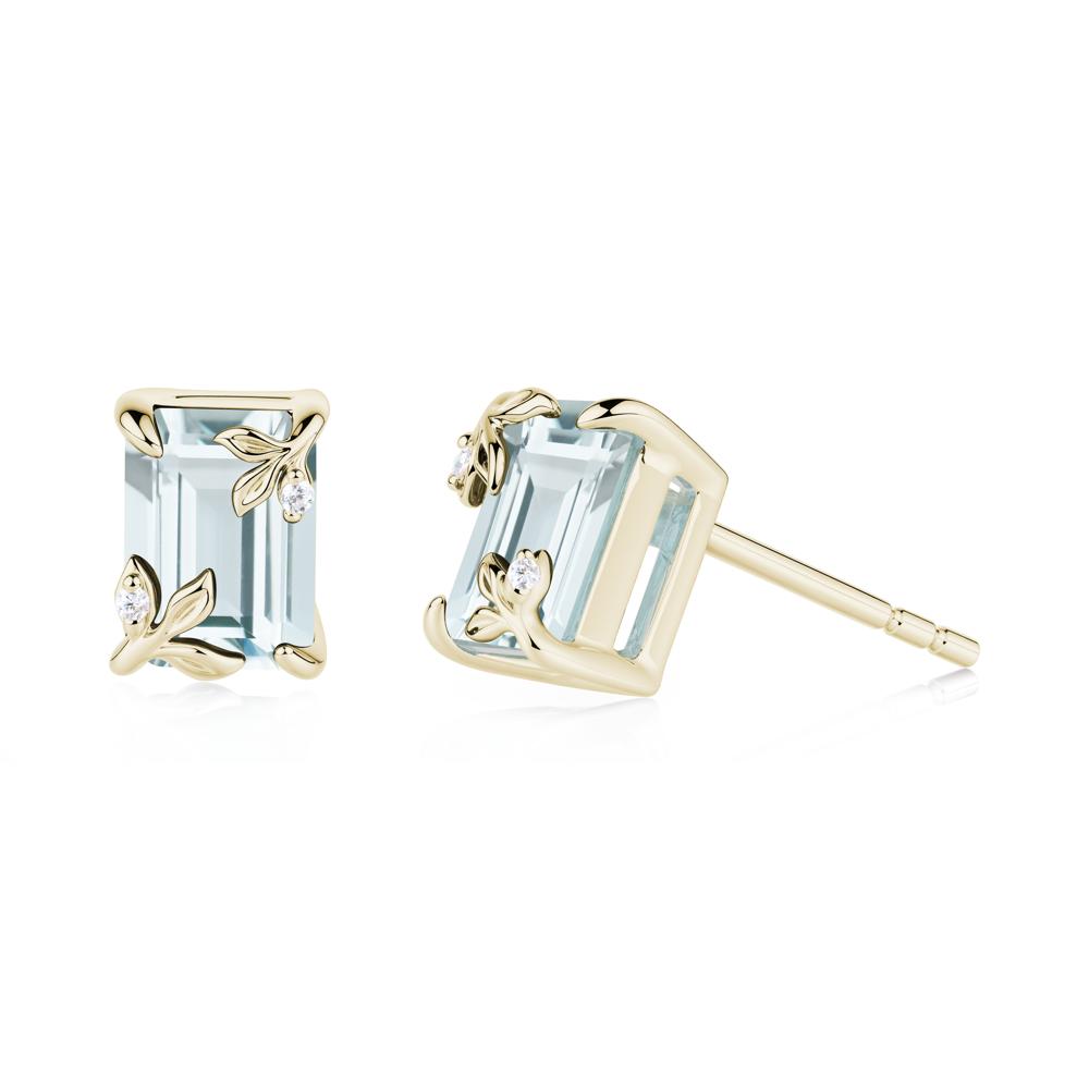 Nature-Inspired Leaf Emerald Cut Aquamarine Earrings - LUO Jewelry #metal_14k yellow gold